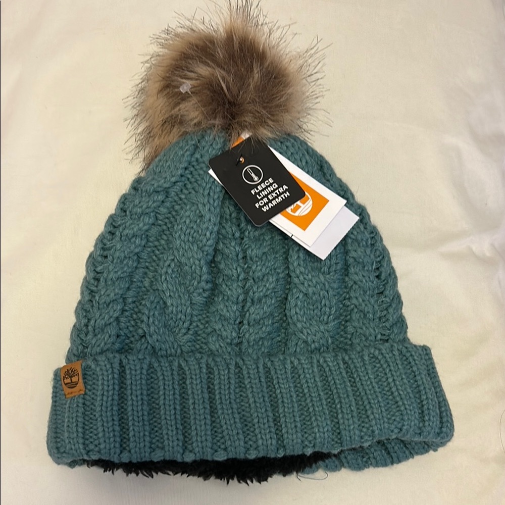 Timberland Teal Knit Beanie with Fleece Lining For Extra Warmth